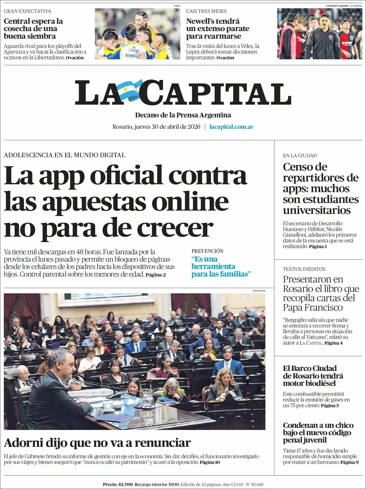 Evolucion Streaming | FM PUPULAR CUENCA - Tapa del diario La Capital Rosario